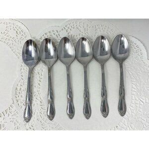 Lot of 6 Oneida FENWAY Dream Glossy Stainless Soup Spoons Wm A Rogers Vintage
